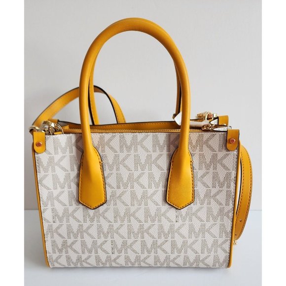 Michael Kors Center Stripe SUN Yellow Signature MAPLE small Satchel Tote NWT! - Picture 3 of 13